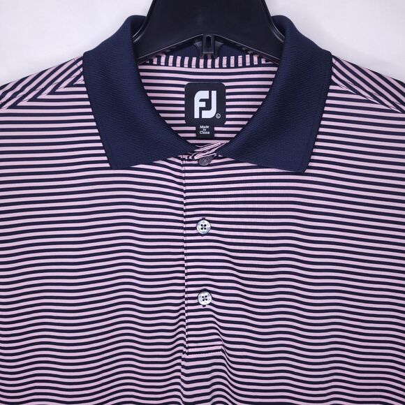 Footjoy Polo Shirt Mens Large Striped Pink, Navy Golf Performance Activewear - Picture 1 of 12